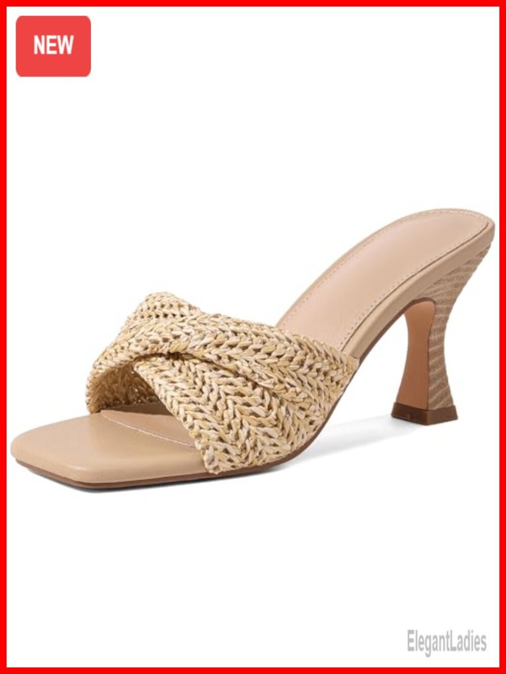 Raffia Heeled Sandals Women Stiletto Mule Heels Square Toe Braided Backless
